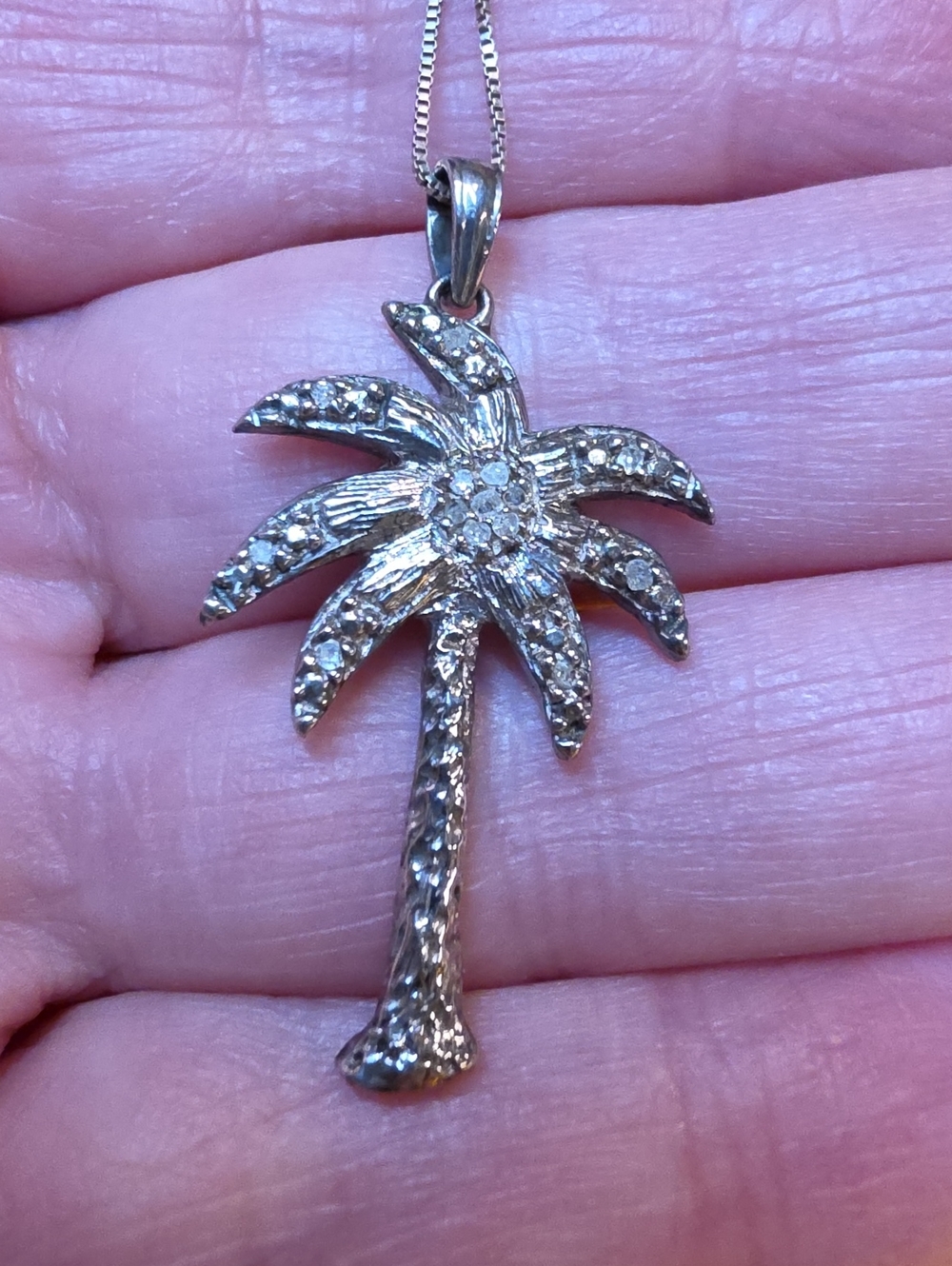 Vintage 925 Silver ▪︎ Palm Tree Pendant & Box Chain Necklace 🌴